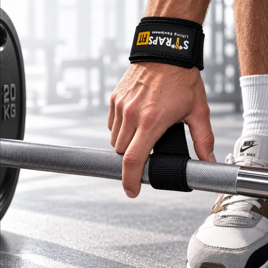 Strapsfit strap wrapped on a barbell